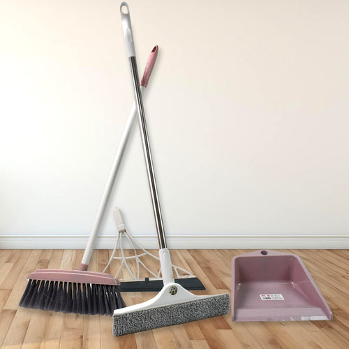 Velvet Wipe 4-in-1 Cleaning Tool Set with broom, dustpan, wiper, and squeegee