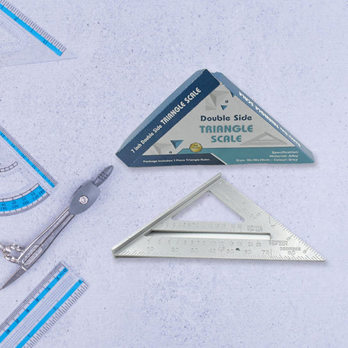 A BoltForce 45-degree triangle ruler with clear measurement markings on a workbench.