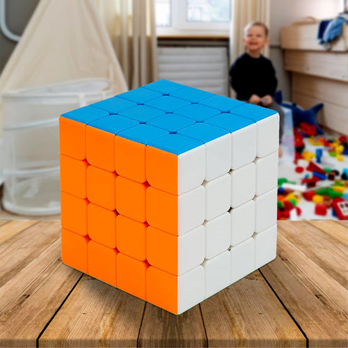 Front view of the vibrant 4x4x4 Magic Cube, showcasing its stickerless design.
