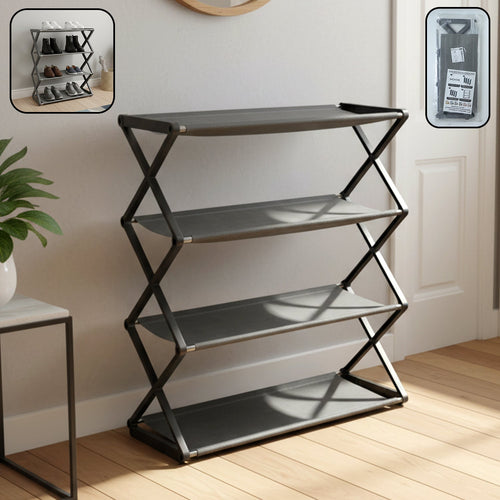 Foldable 4 layer shoe rack for efficient storage