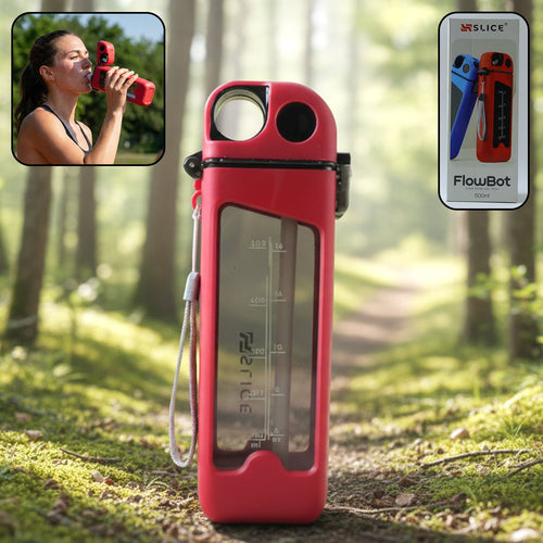 Red 500ml leakproof sports water bottle with one-touch spout and carry strap