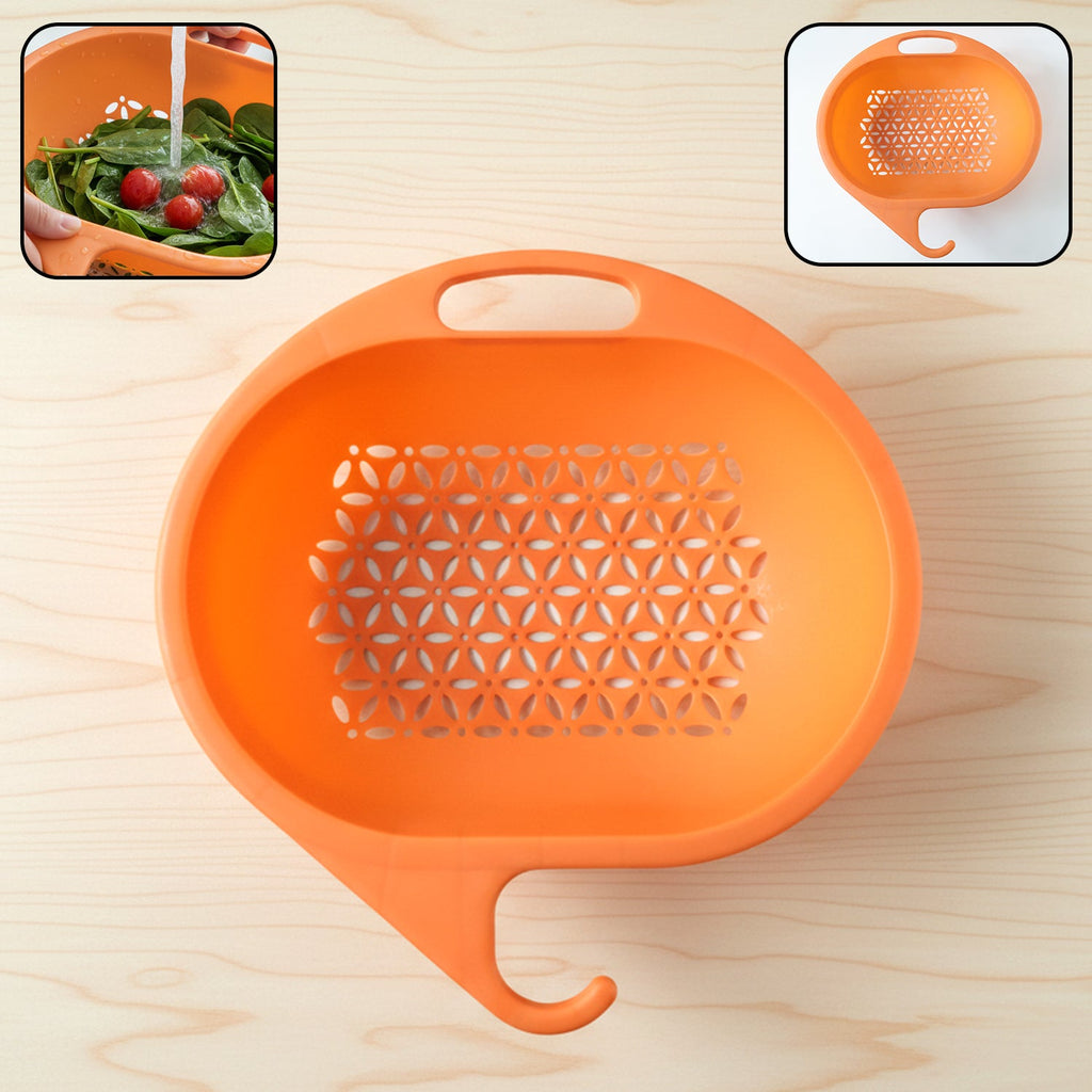 Multipurpose plastic kitchen strainer bowl with hook handle