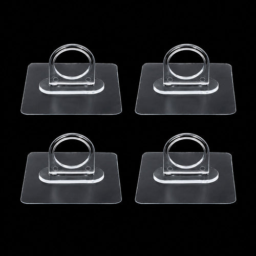 Adhesive plastic wall hook 4-piece set mounted on wall for home organisation