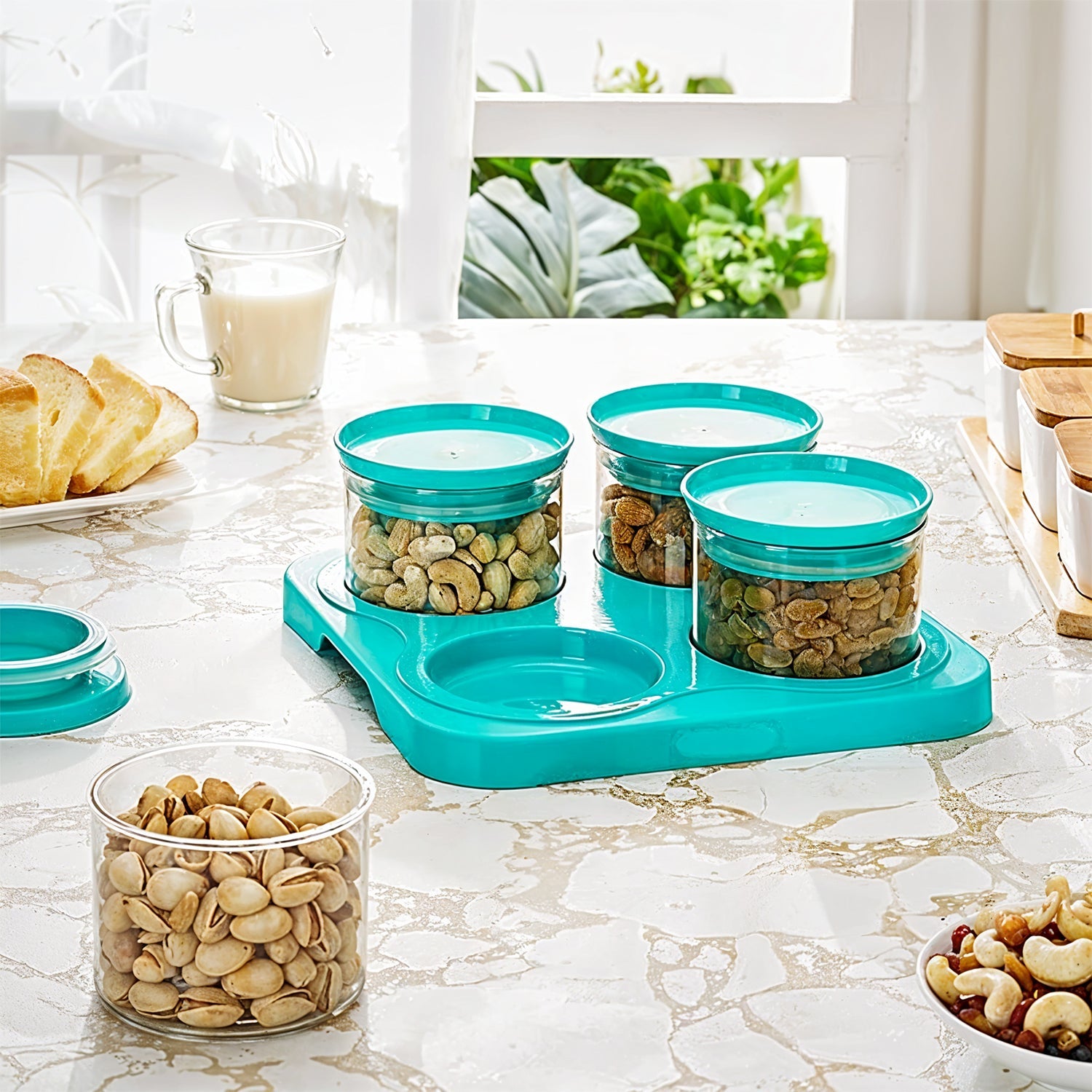 Airtight Container Jar 4 Pc Set with Tray for Kitchen