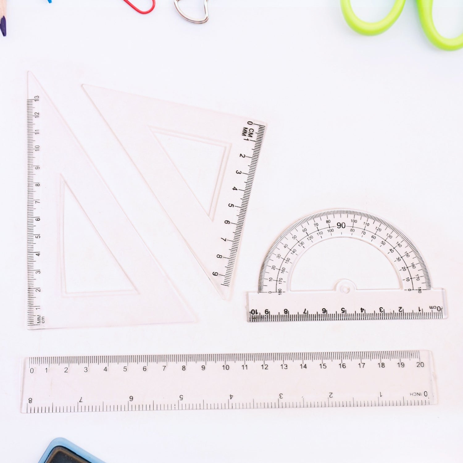 Plastic drafting scale included in the geometry ruler kit for accurate drawing