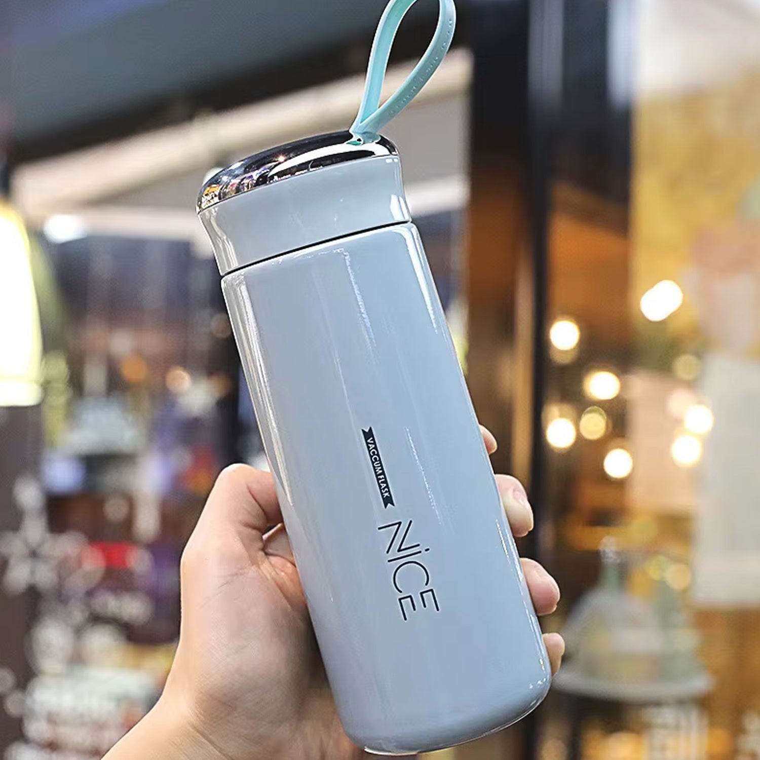 Water bottle 400ml leak proof, glass water bottle with   (1 pc / Light Blue Color)