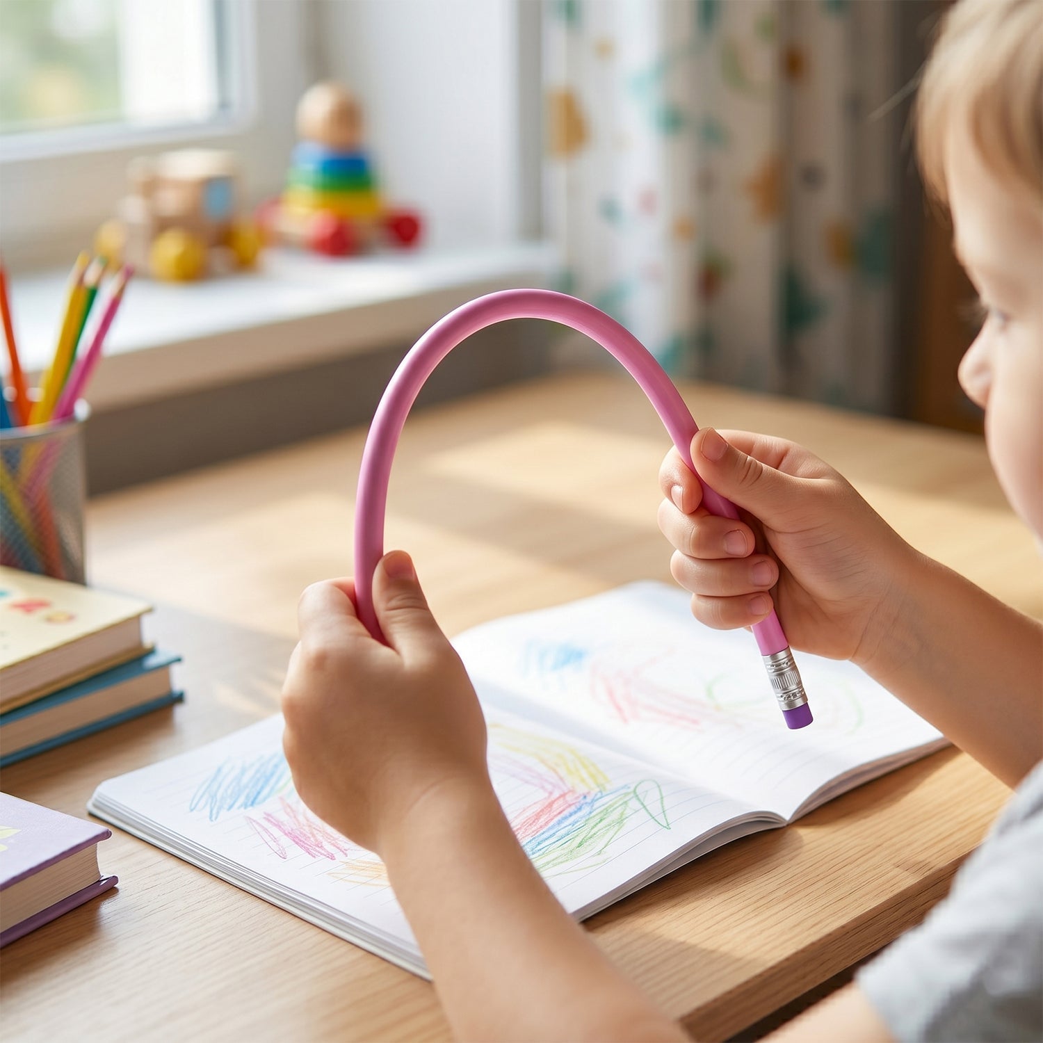 Colorful flexible bendy pencils for kids with erasers