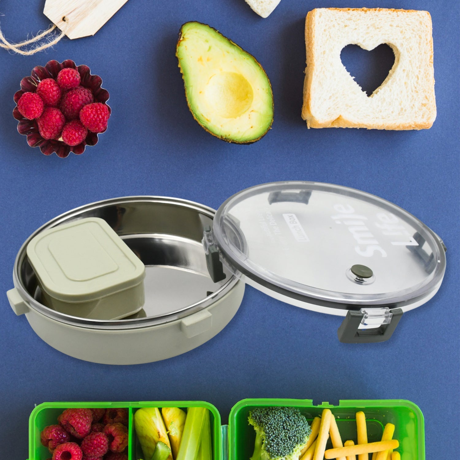 Miracle Stainless Steel Round Lunch Box (450 ML + 250 ML Approx)