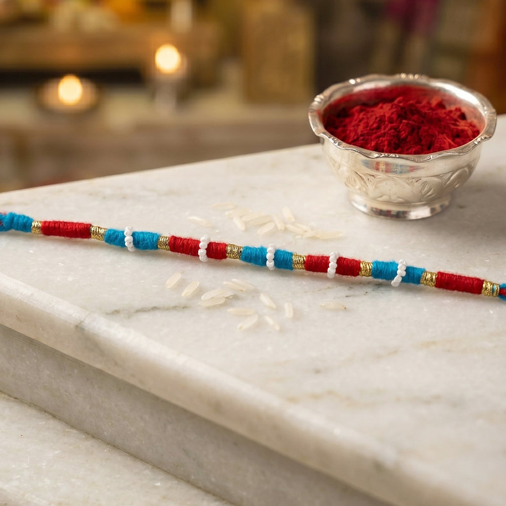 Handmade Blue and Red Thread Bracelet Rakhi (1 Pc)