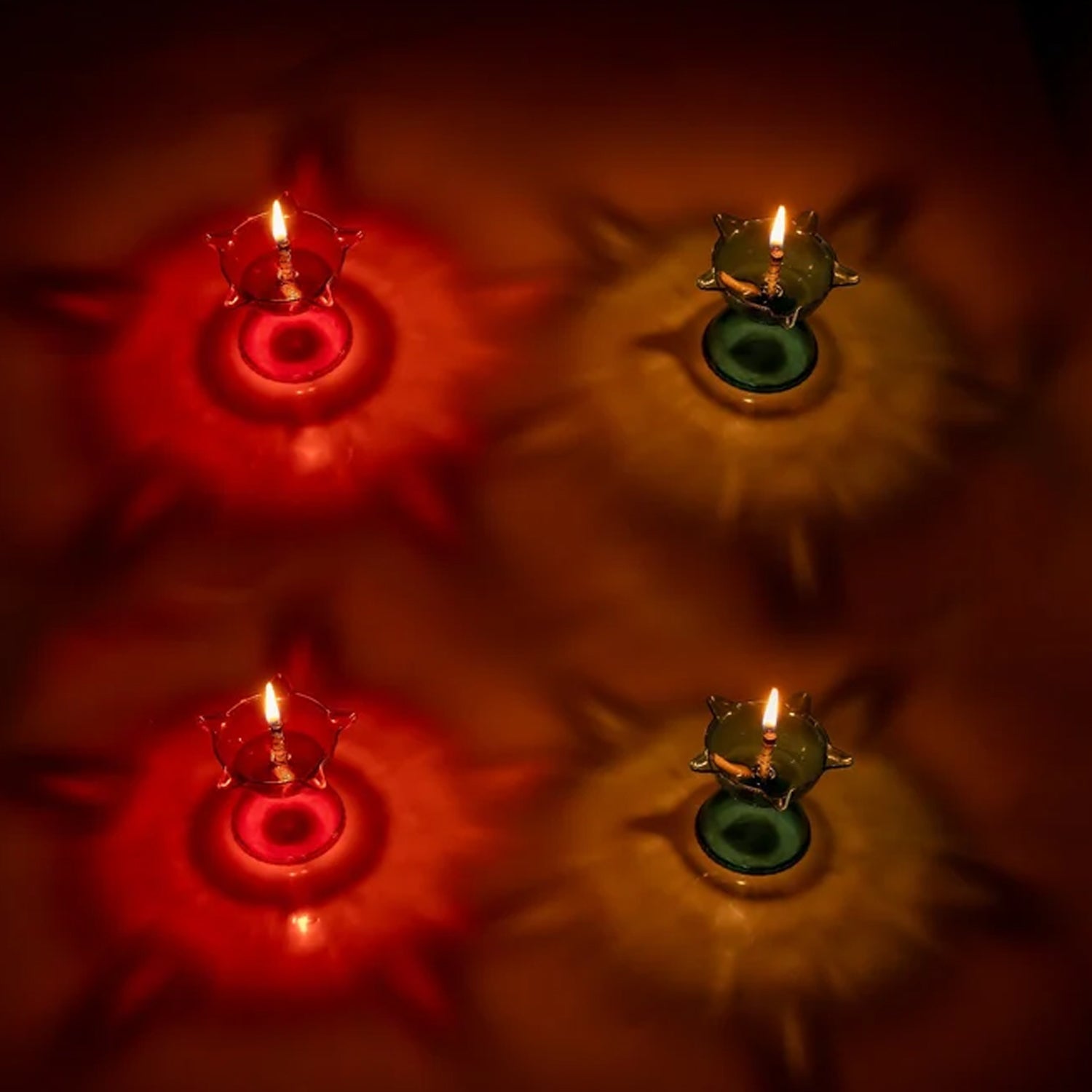Vibrant Reflection Diya Set in multi-shape plastic cups, ideal for Diwali decor.