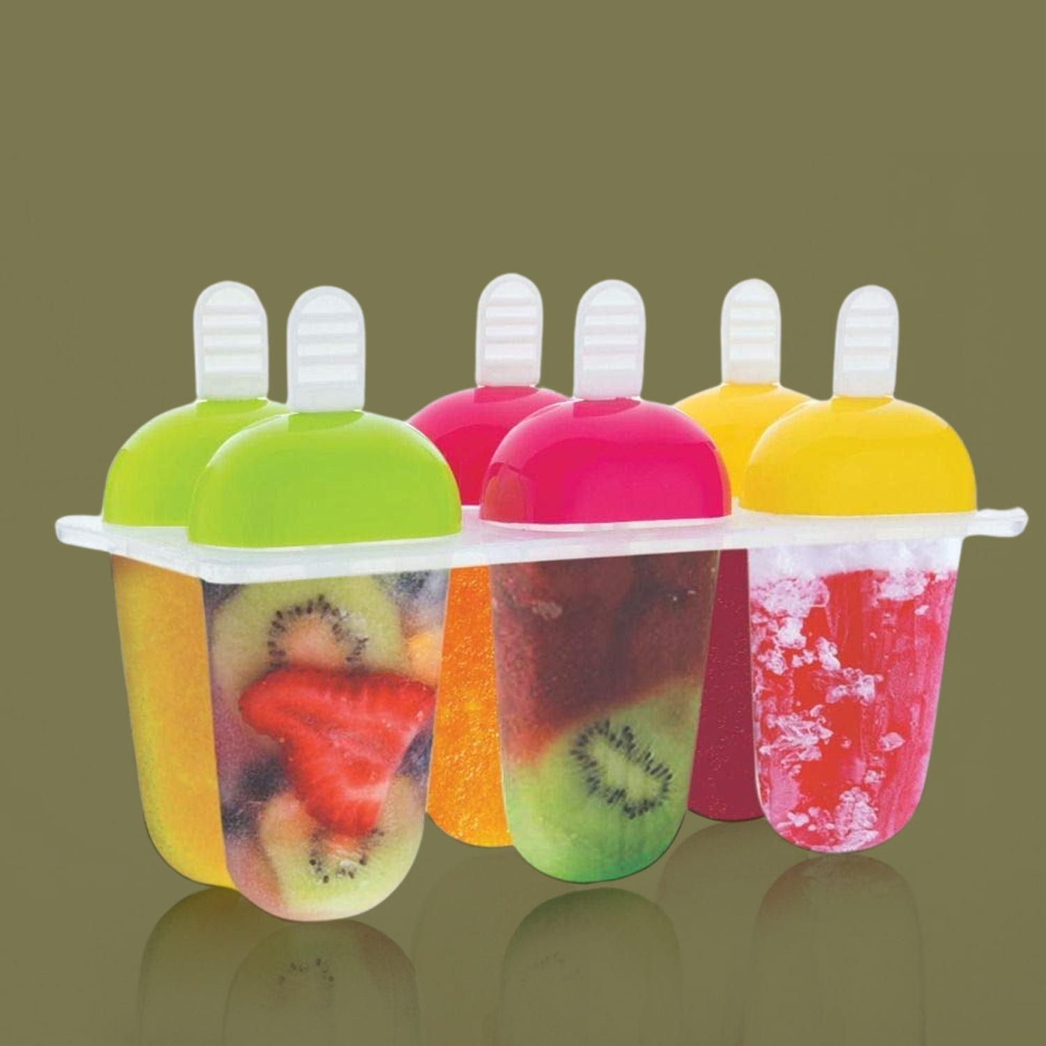 Close-up of colorful polypropylene ice candy molds.