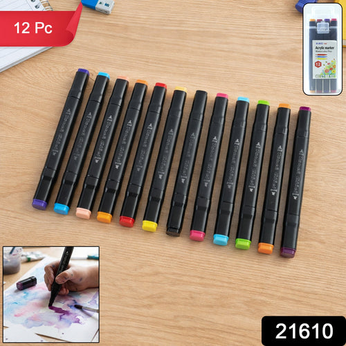 Set of 12 water-based watercolor and acrylic markers for artists