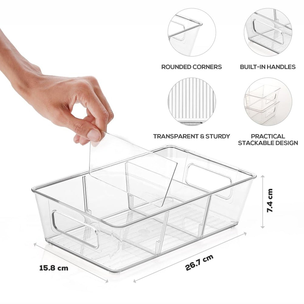 Plastic Refrigerator Organizer Bins, 1 Stackable Fridge Organizers with Handle, Clear Organizing Food Fruit Vegetables Pantry Storage Bins for Freezer kitchen Cabinet Organization and Storage (1 Pc Mix Color)