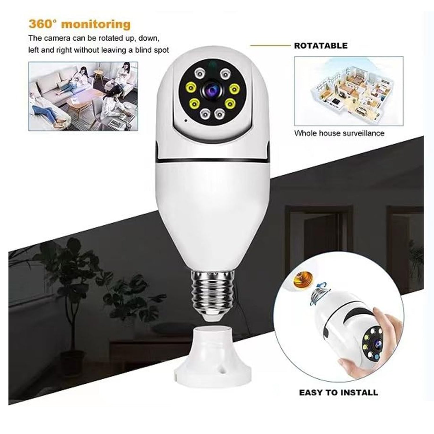 V380 Pro Fisheye 360 Degree Panoramic Wireless WiFi IP CCTV Security (Pack of 1)