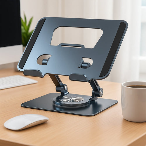 Adjustable Laptop Stand in aluminum alloy, showcasing its ergonomic design.