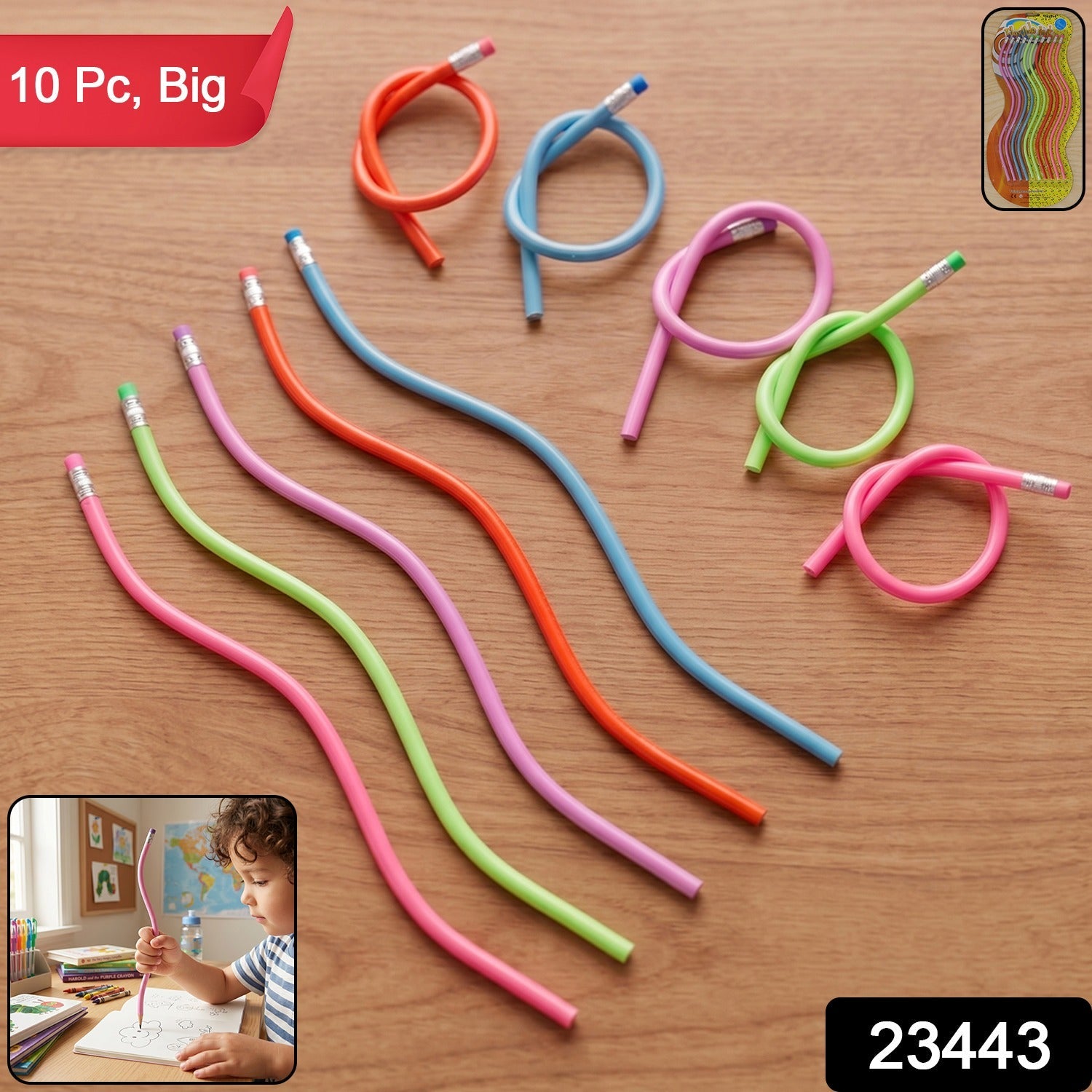 Set of ten twistable and colorful pencils with eraser tops