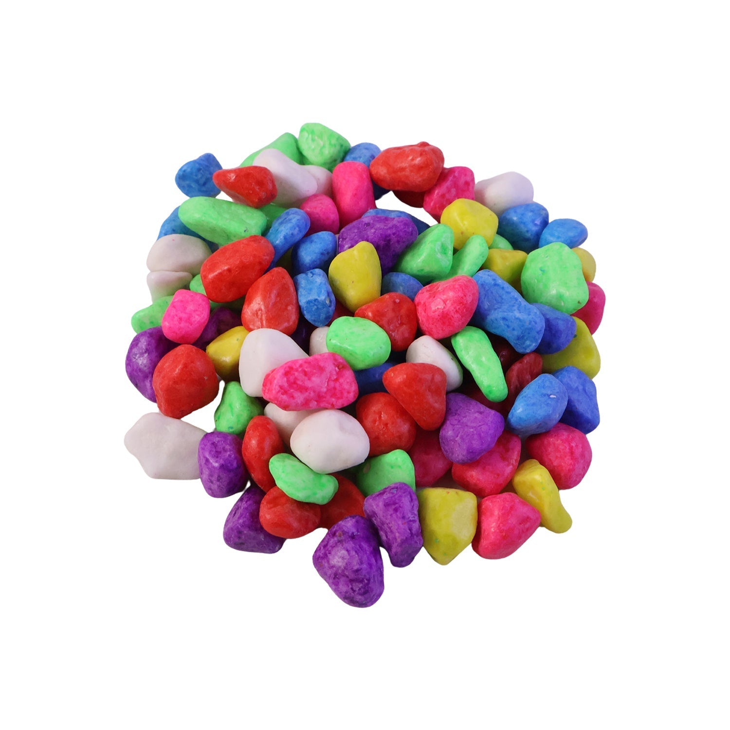White background with multicolor decorative pebbles