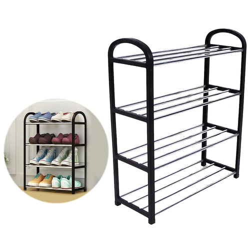 4 Tier Shoe Rack by Indo Glow, showcasing its compact design and sturdy steel frame.