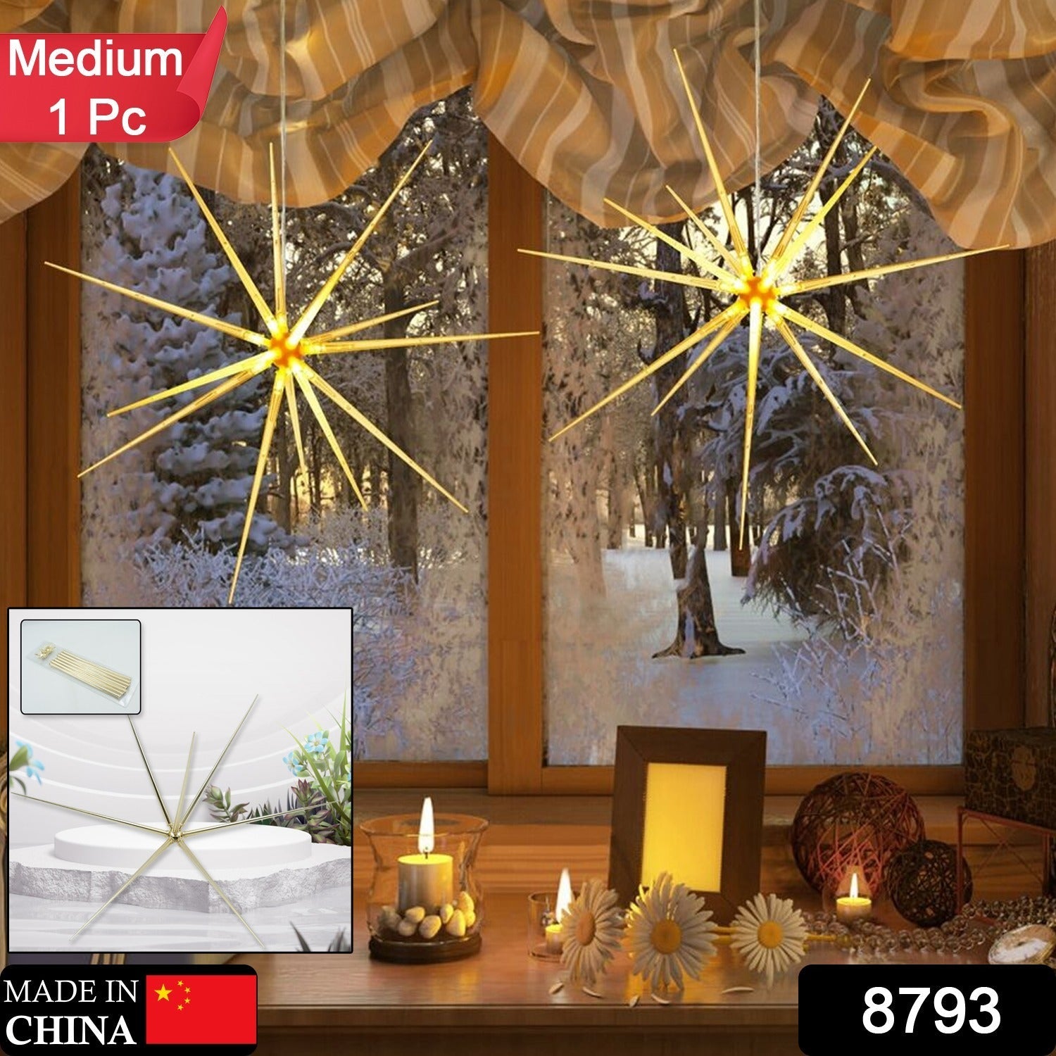 3D Gold Star Hanging Decoration Star, Acrylic Look Hanging Luminous Star