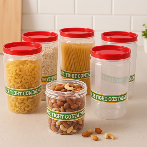 Close-up of a single round food storage container with a secure lid.