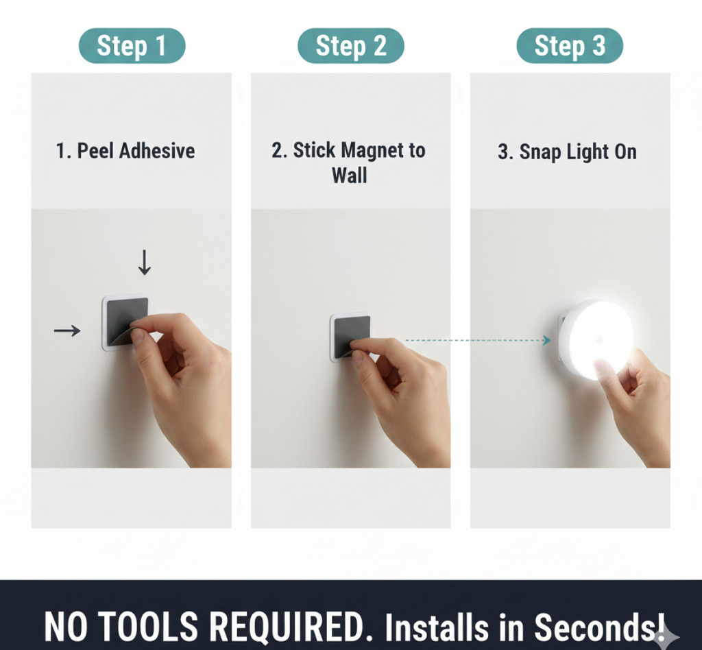 8 LED Night Lights With USB Charging & Double-Sided Adhesive Pads (1 Pc)