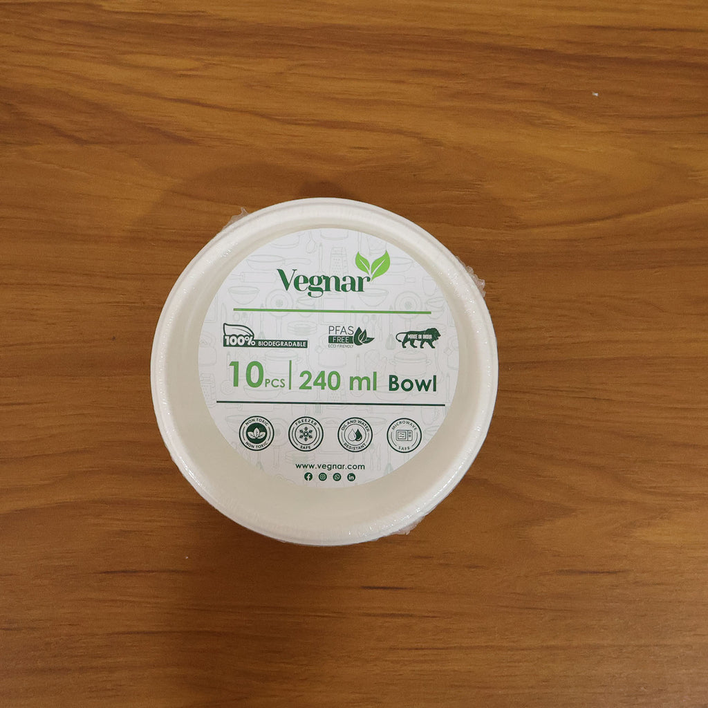 Vegnar 240 ml Compostable Bagasse Bowl (10 Pc)