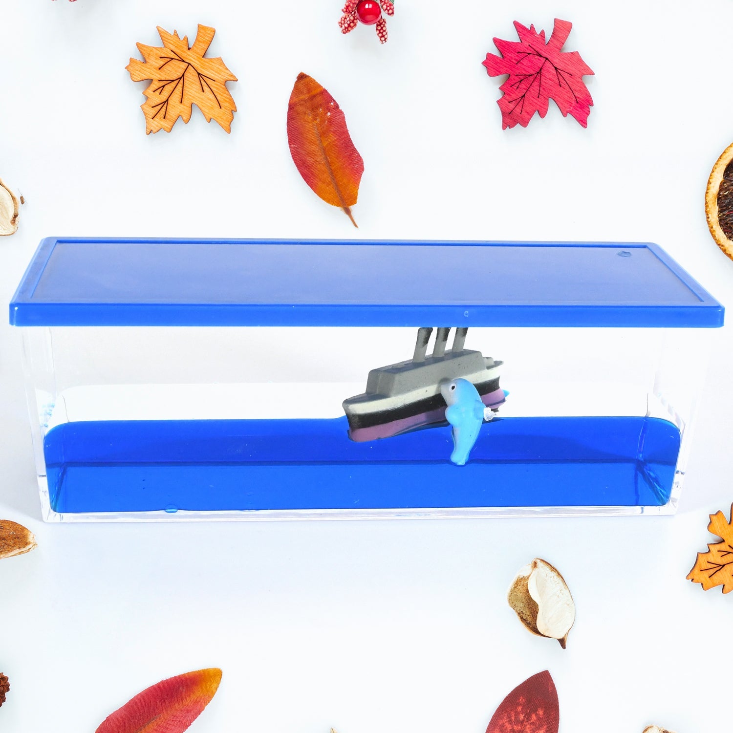 Side view of the acrylic Floating Water Cruiser Ship Ornament.
