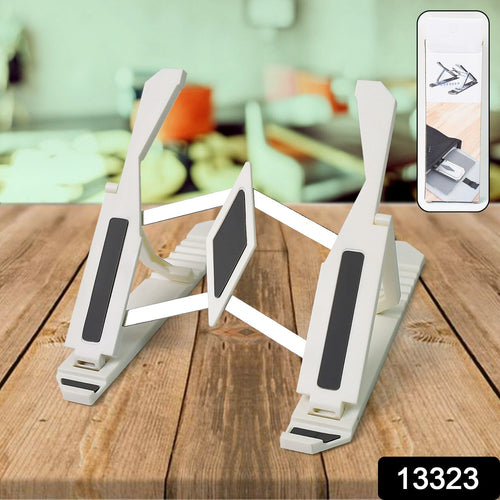 Side view of the ergonomic adjustable mobile stand showing multiple height settings.