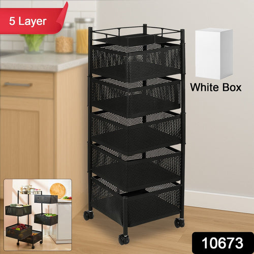 5 Layer Kitchen Storage Trolley with mesh baskets for organized kitchen storage