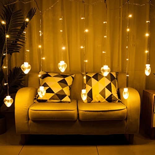 Warm white heart ball string LED lights, 8 feet long