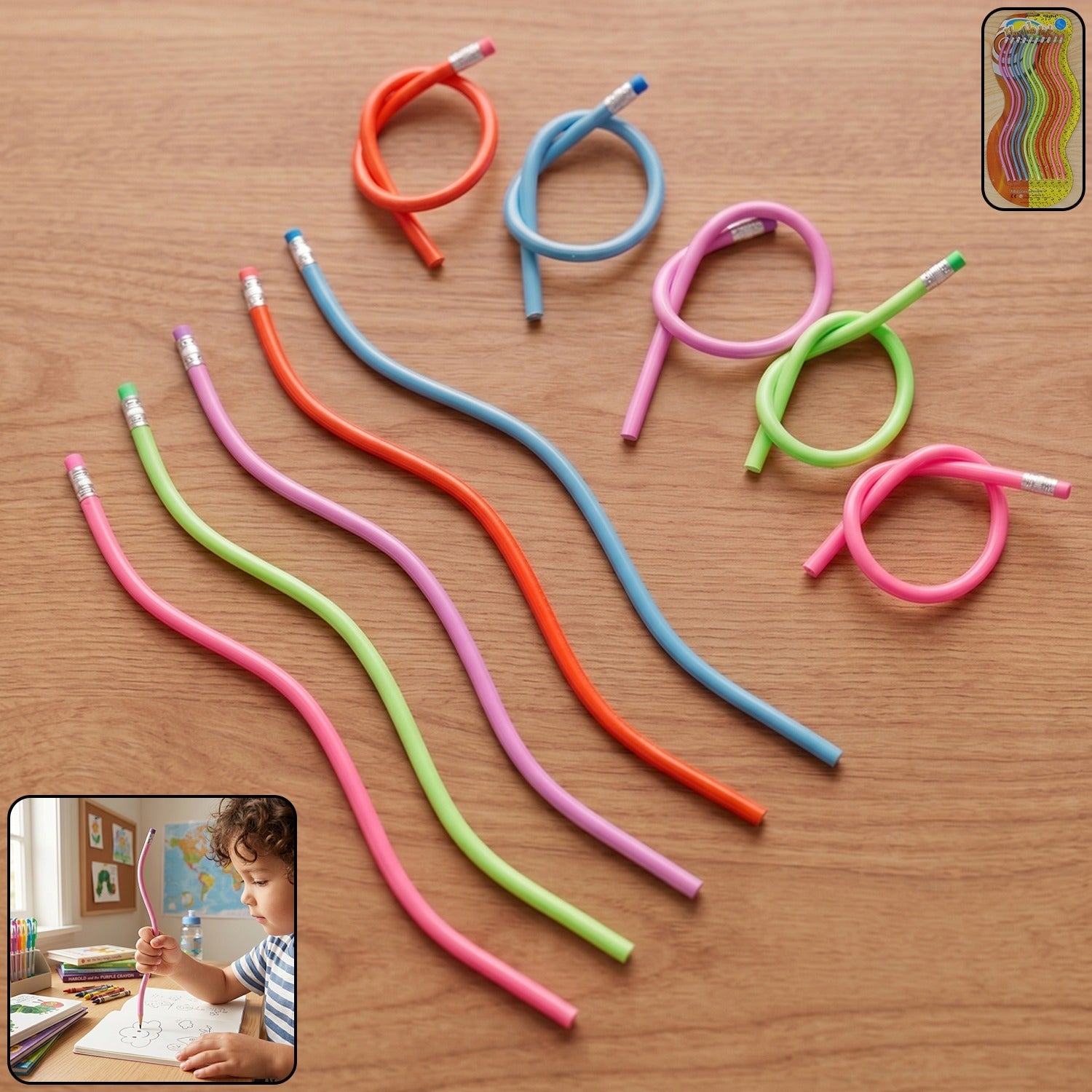 Assorted vibrant bendy pencils in a set for children