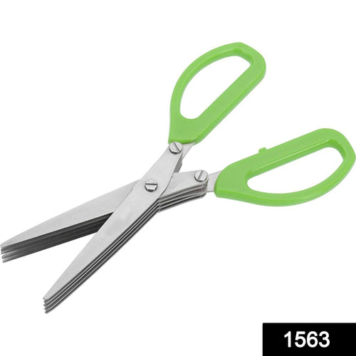 Close-up of the sharp stainless steel blades on the herb scissors