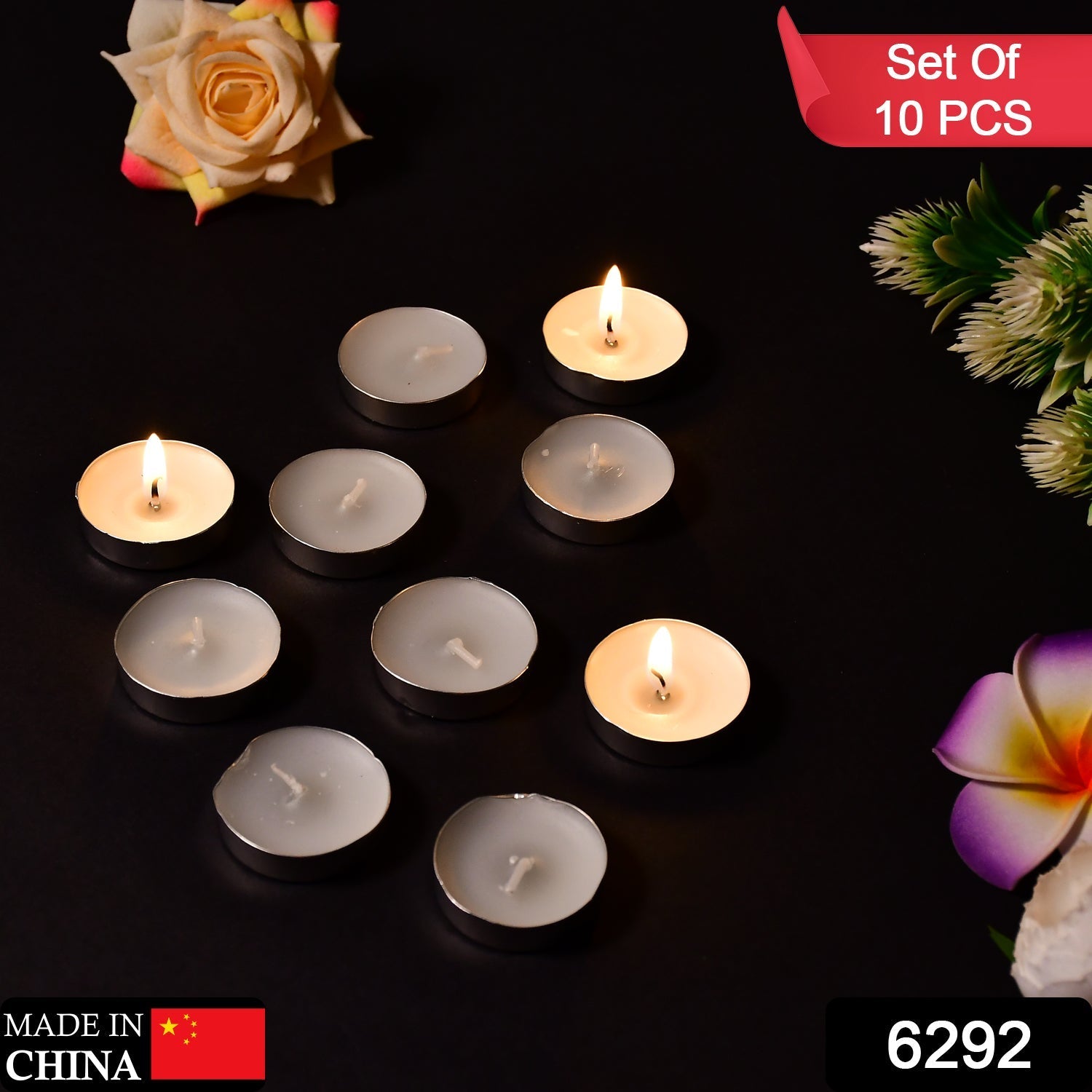 Close-up of a set of 10 colorful smokeless candles, ideal for gifting and creating ambiance.
