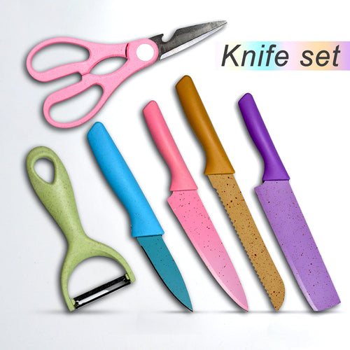 Professional 6Pc Kitchen Knife Set with corrugated stainless steel blades displayed