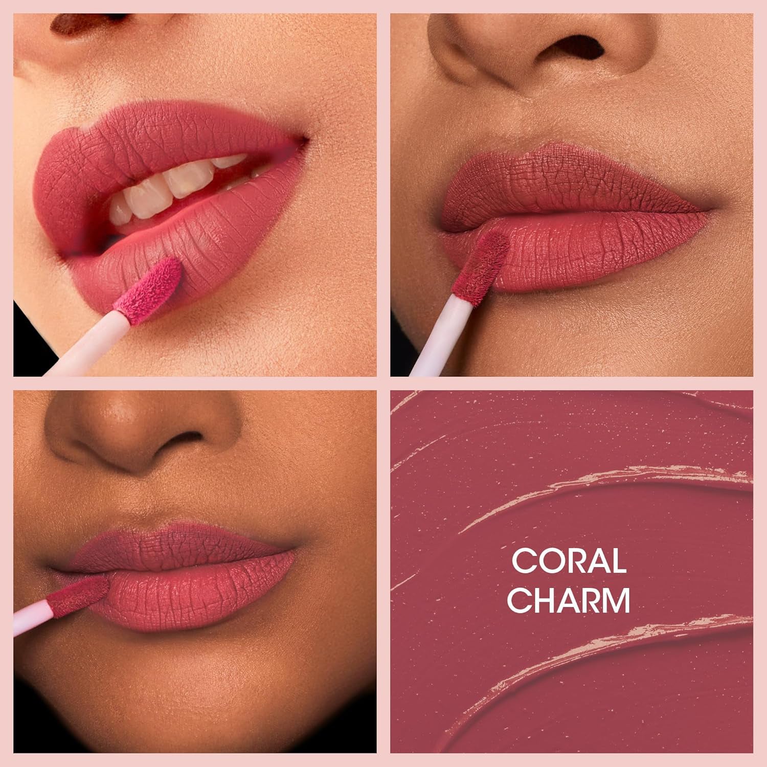 Coral Charm Matte Liquid Lipstick showing hydrating moisturizing finish