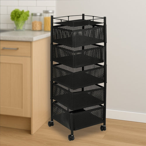 Multipurpose 5 Layer Kitchen Storage Trolley with caster wheels for mobility