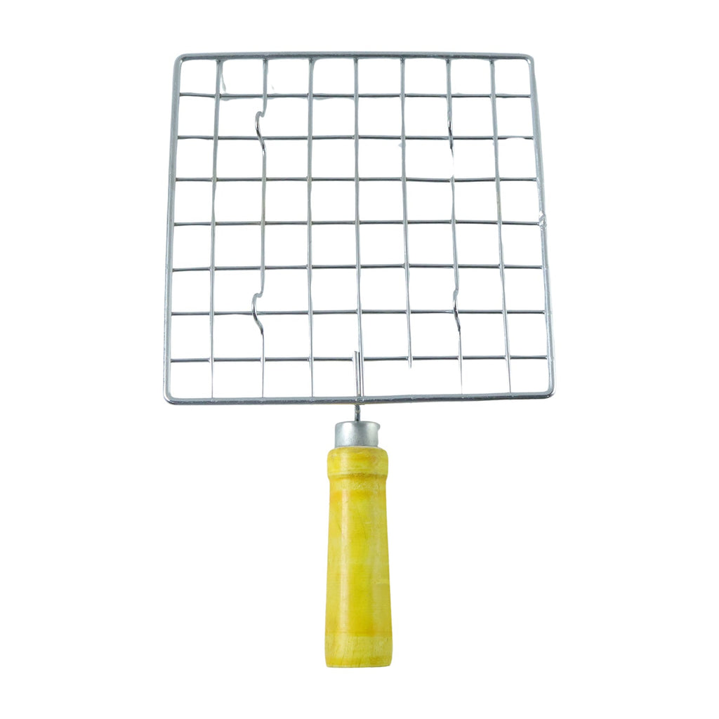 Kitchen Square Stainless Steel Roaster Jali, Barbecue Grill with Wooden Handle