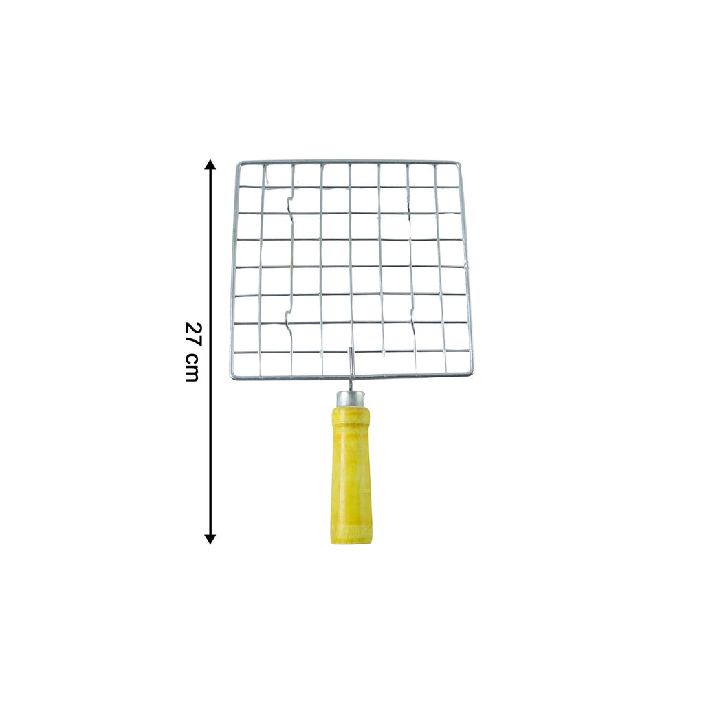 Kitchen Square Stainless Steel Roaster Jali, Barbecue Grill with Wooden Handle
