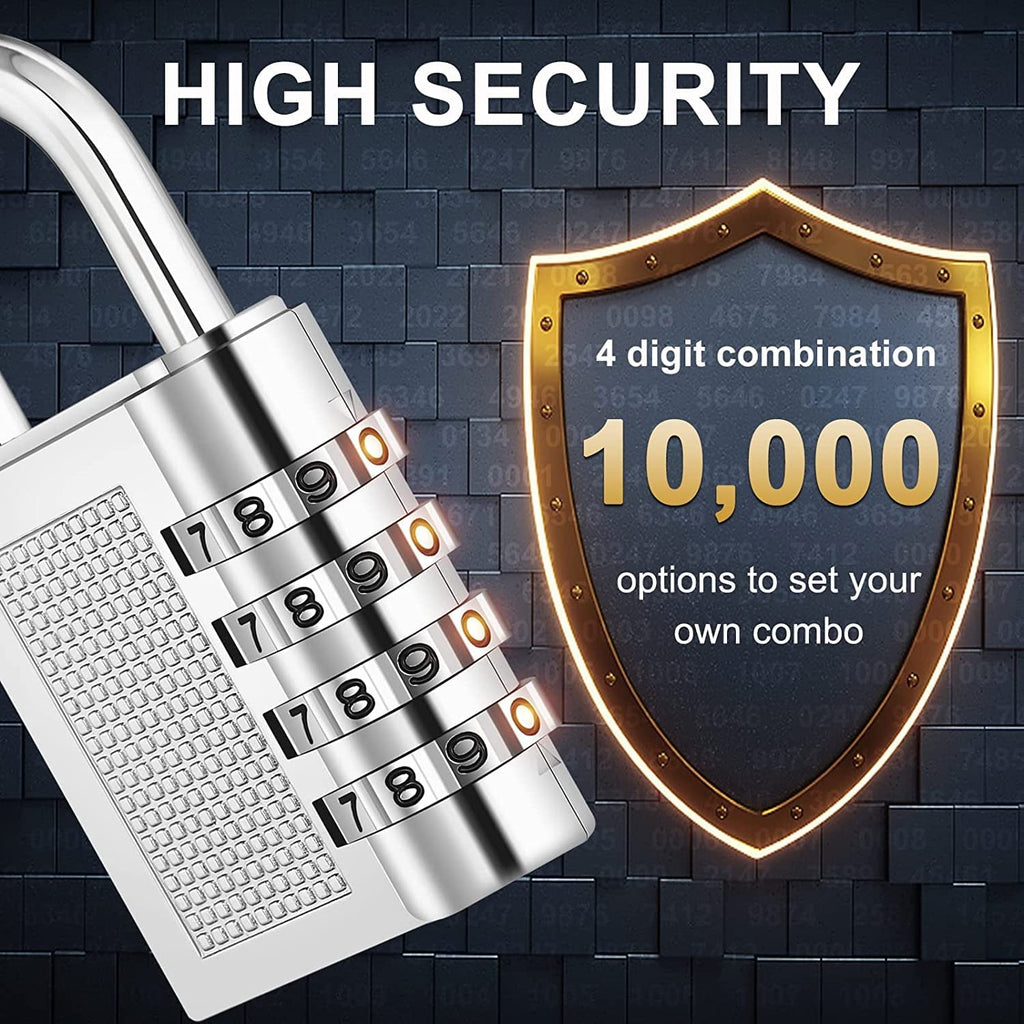 Resettable 4-digit padlock securing travel luggage and suitcases