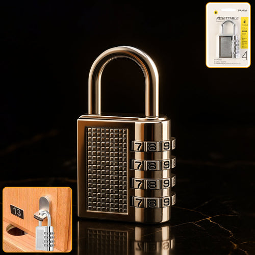 4-digit resettable combination padlock with polished metal body