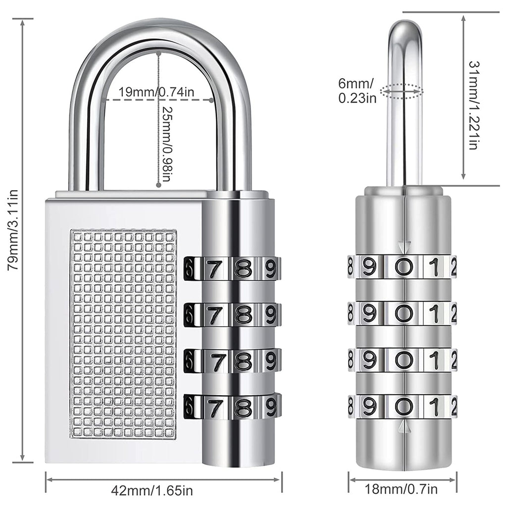 Padlock size comparison image showing length, width, and height