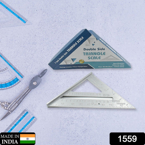 The durable aluminum alloy 45-degree triangle ruler being used to mark an angle on wood.