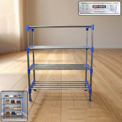 4-layer stainless steel shoe rack organizer providing ample shoe storage