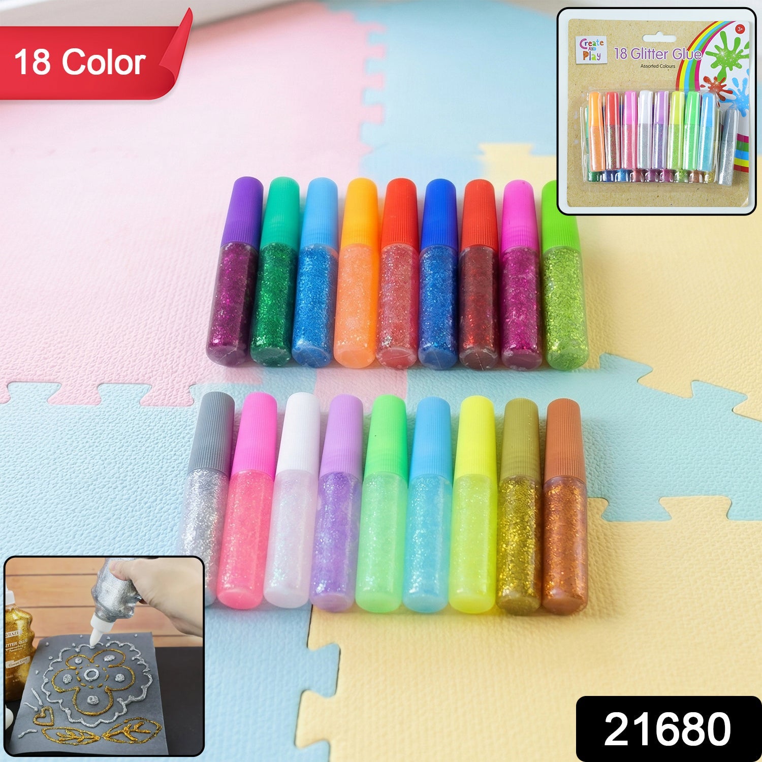 Colorful glitter glue pens for creative projects