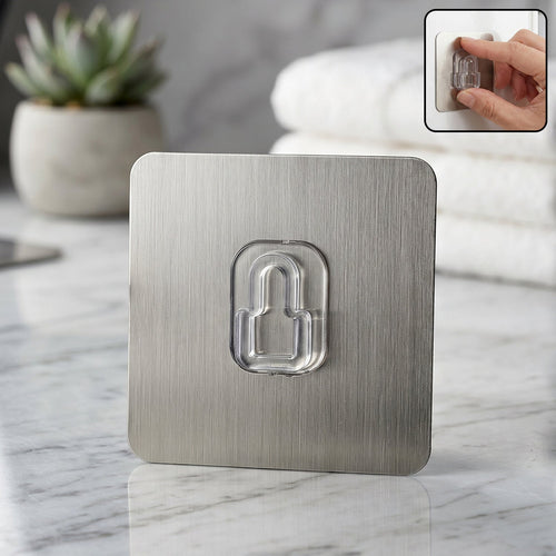 Close-up of adhesive wall hook for home storage